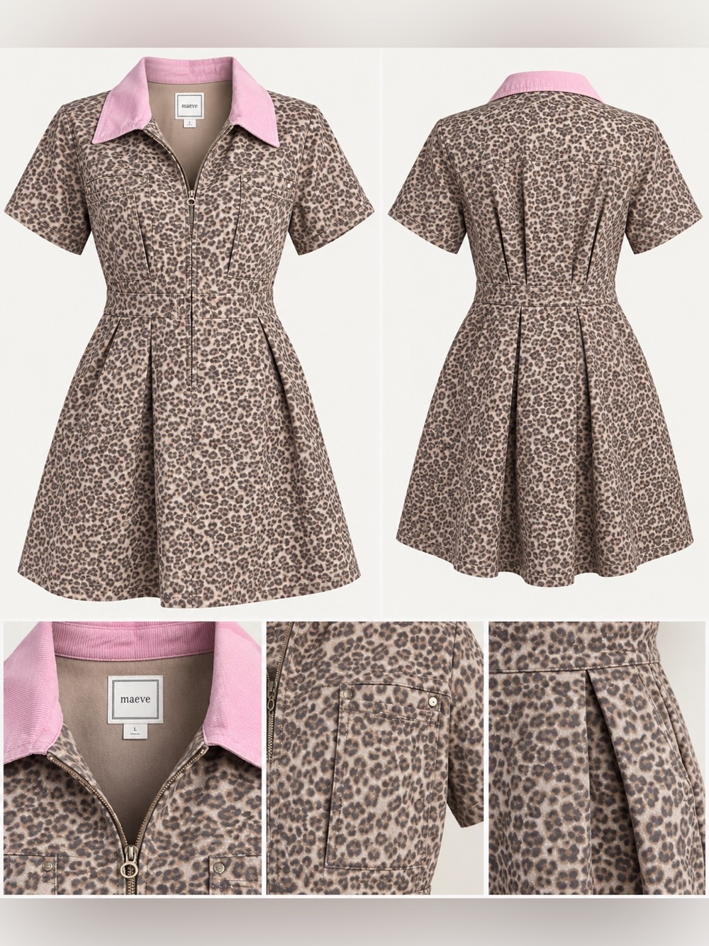 Maeve by Anthropologie Leopard Print Utility Shirt Dress | Size L 🐆